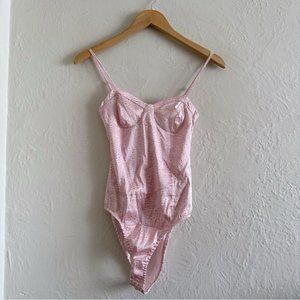 Zara Pink Daisy Floral Ditsy Satin Bustier Corset Bodysuit Size S